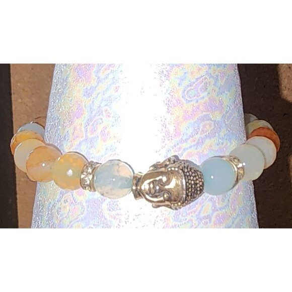 Joseph Nogucci Gemstone Beaded Bracelet Egyptian Eye Signed Stretch Jewelry - Picture 2 of 4